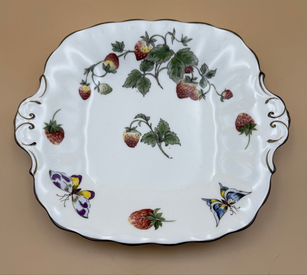 Coalport Strawberry Bone China Handled Cake Plate Serving Tray 10”Butterflies